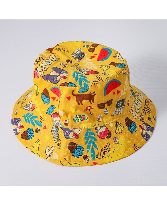 Babyhug Food Printed Bucket Hats - Yellow