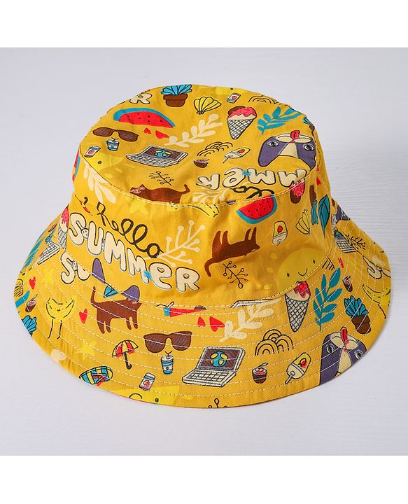 Babyhug Food Printed Bucket Hats - Yellow