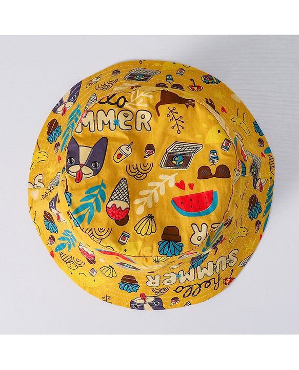 Babyhug Food Printed Bucket Hats - Yellow