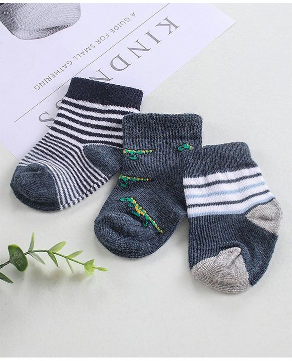 Cutewalk by Babyhug Anti-Bacterial Ankle Length Socks Pack of 3 - Black Grey