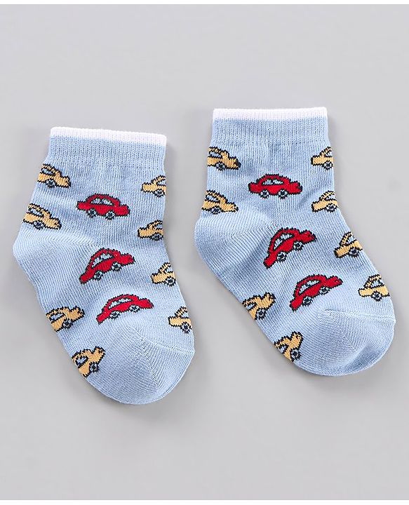 Cute Walk by Babyhug Ankle Length Antibacterial Socks Stripe And Car Design Pack Of 3 - Blue Red Yellow