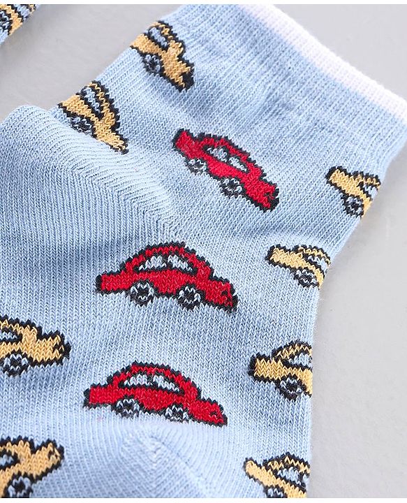Cute Walk by Babyhug Ankle Length Antibacterial Socks Stripe And Car Design Pack Of 3 - Blue Red Yellow