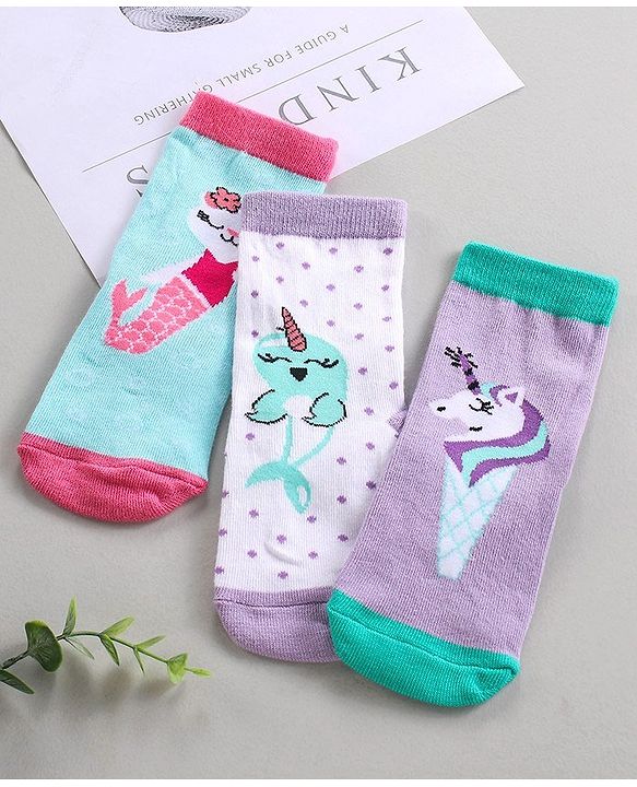 Cutewalk by Babyhug Anti-Bacterial Ankle Length Socks Pack of 3 - Blue Violet