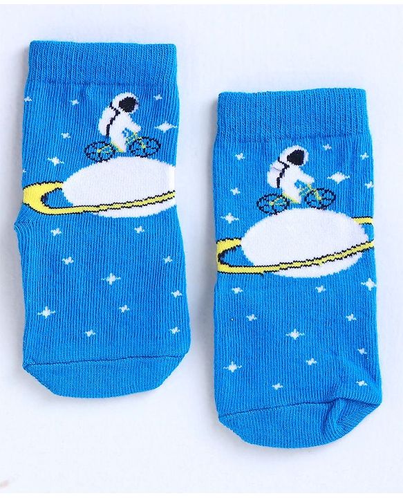 Cute Walk by Babyhug Ankle Length Anti Bacterial Socks Space Design Pack of 3 - Blue White
