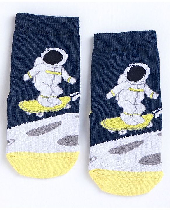Cute Walk by Babyhug Ankle Length Anti Bacterial Socks Space Design Pack of 3 - Blue White