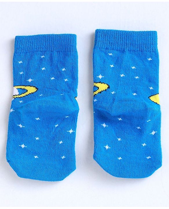 Cute Walk by Babyhug Ankle Length Anti Bacterial Socks Space Design Pack of 3 - Blue White