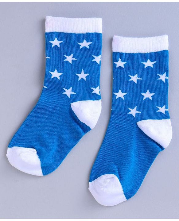 Cute Walk by Babyhug Mid Calf Length Anti Bacterial Socks Star Design Pack of 3 - Blue White