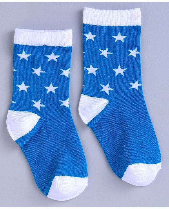 Cute Walk by Babyhug Mid Calf Length Anti Bacterial Socks Star Design Pack of 3 - Blue White