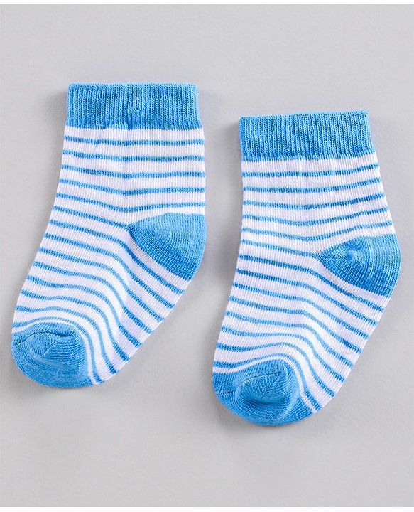 Cute Walk by Babyhug Ankle Length Anti-Bacterial Striped Socks Lion Design Pack of 3 - Blue Red Grey