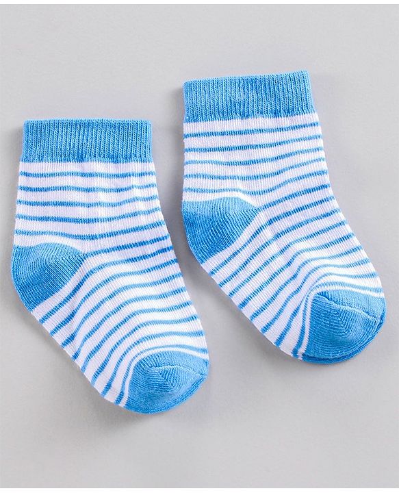 Cute Walk by Babyhug Ankle Length Anti-Bacterial Striped Socks Lion Design Pack of 3 - Blue Red Grey