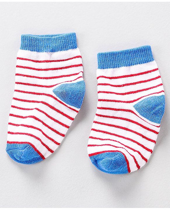 Cute Walk by Babyhug Ankle Length Anti Bacterial Socks Stripes Print Pack of 3- Blue & Red