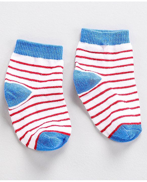 Cute Walk by Babyhug Ankle Length Anti Bacterial Socks Stripes Print Pack of 3- Blue & Red