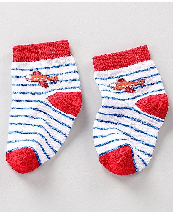 Cute Walk by Babyhug Ankle Length Anti Bacterial Socks Stripes Print Pack of 3- Blue & Red