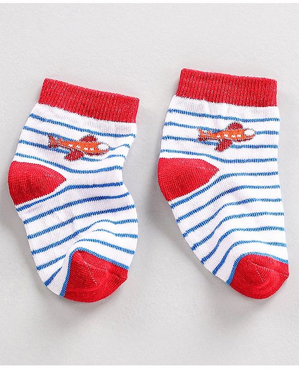 Cute Walk by Babyhug Ankle Length Anti Bacterial Socks Stripes Print Pack of 3- Blue & Red