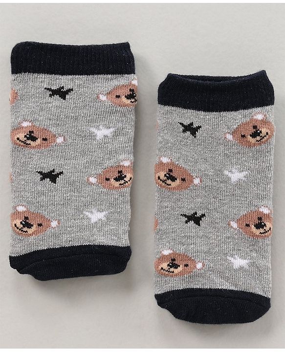Cute Walk by Babyhug Ankle Length Antibacterial Socks Bear Stripe And Star Design Pack Of 3 - Black White Brown