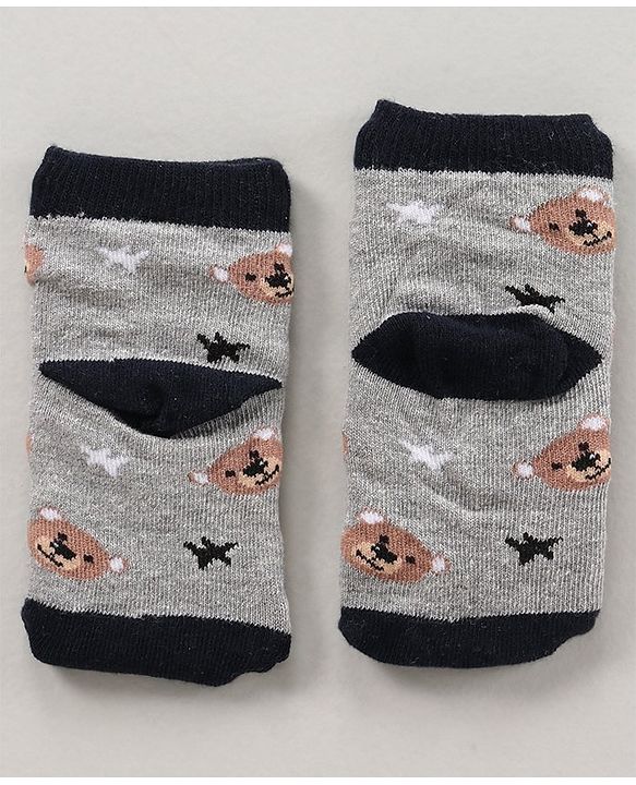 Cute Walk by Babyhug Ankle Length Antibacterial Socks Bear Stripe And Star Design Pack Of 3 - Black White Brown