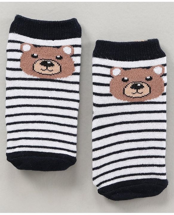 Cute Walk by Babyhug Ankle Length Antibacterial Socks Bear Stripe And Star Design Pack Of 3 - Black White Brown