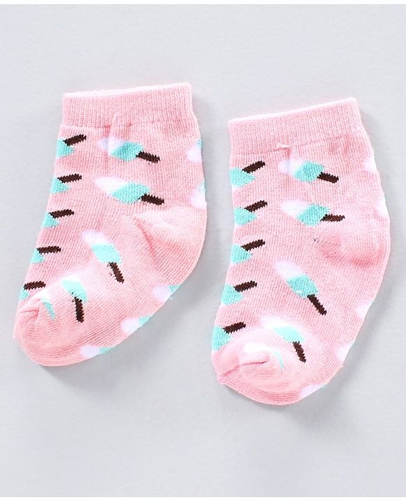 Cutewalk by Babyhug Anti-bacterial Ankle Length Socks Pack of 5 Ice Cream Design - Pink Black