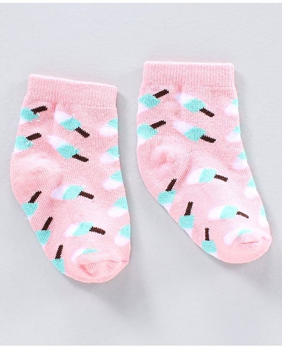 Cutewalk by Babyhug Anti-bacterial Ankle Length Socks Pack of 5 Ice Cream Design - Pink Black