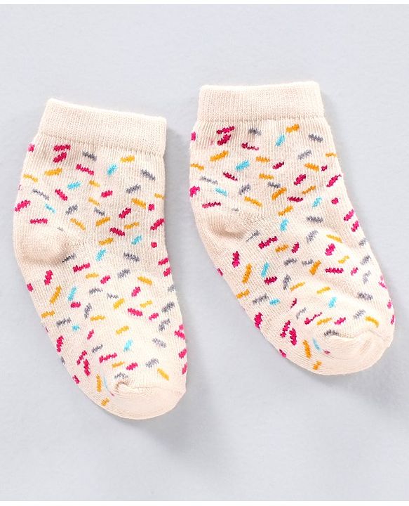 Cutewalk by Babyhug Anti-bacterial Ankle Length Socks Pack of 5 Ice Cream Design - Pink Black