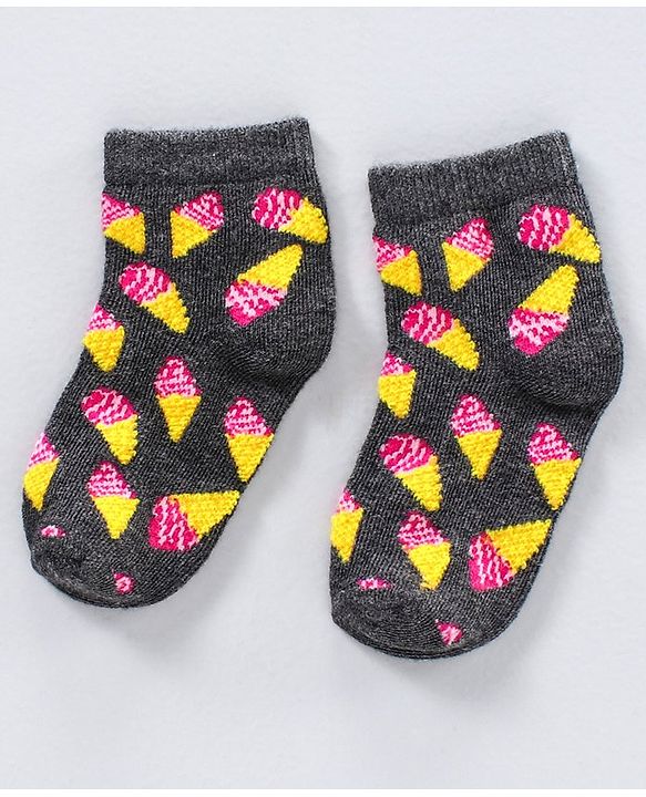 Cutewalk by Babyhug Anti-bacterial Ankle Length Socks Pack of 5 Ice Cream Design - Pink Black