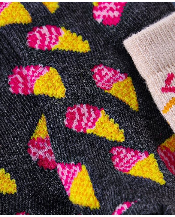 Cutewalk by Babyhug Anti-bacterial Ankle Length Socks Pack of 5 Ice Cream Design - Pink Black