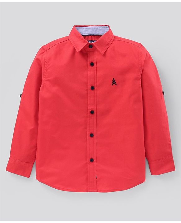 Pine Kids Full Sleeves Solid Shirt Softener Wash - Red