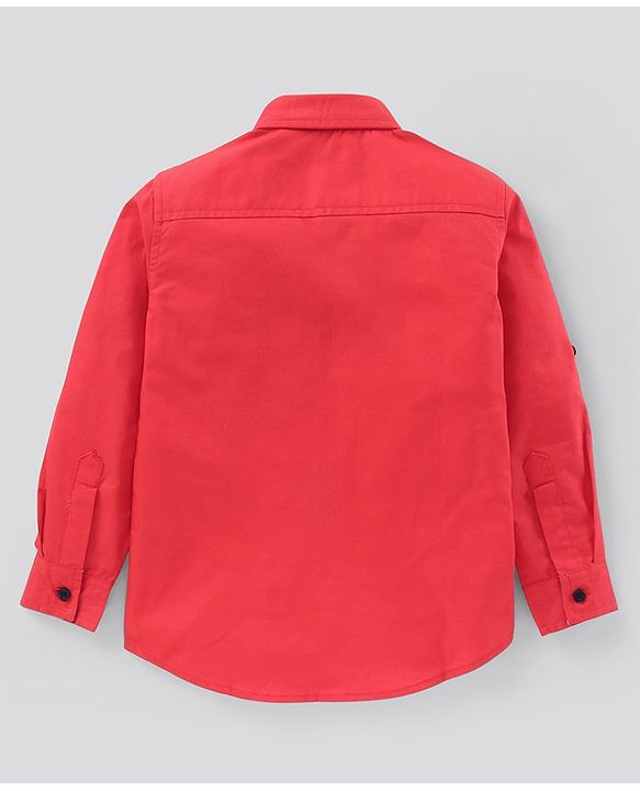 Pine Kids Full Sleeves Solid Shirt Softener Wash - Red