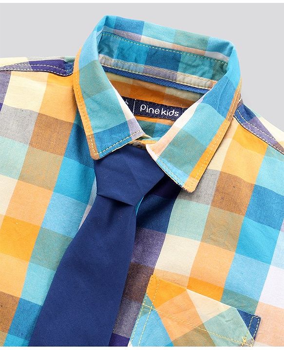 Pine Kids Full Sleeves Check Shirt With Tie Softner Wash - Multicolor