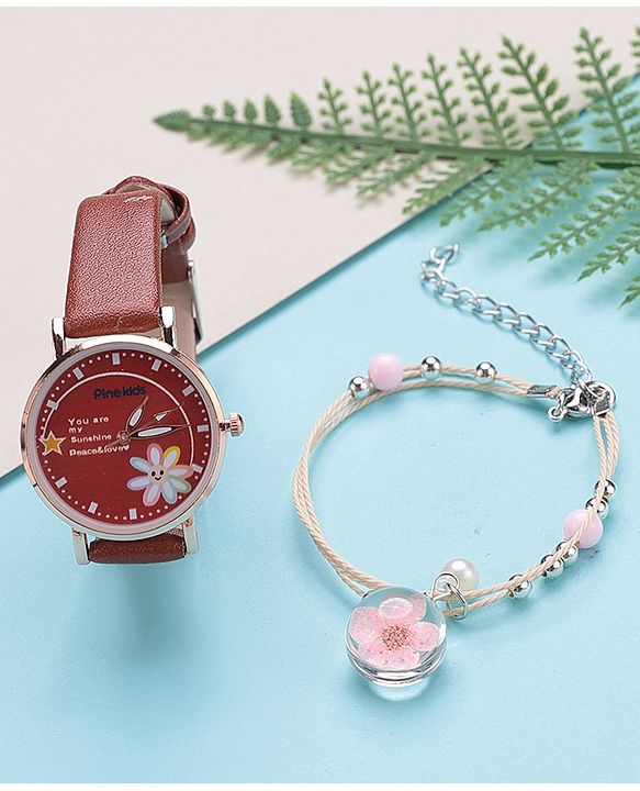 Pine Kids Analog Watch And Bracelet - Red