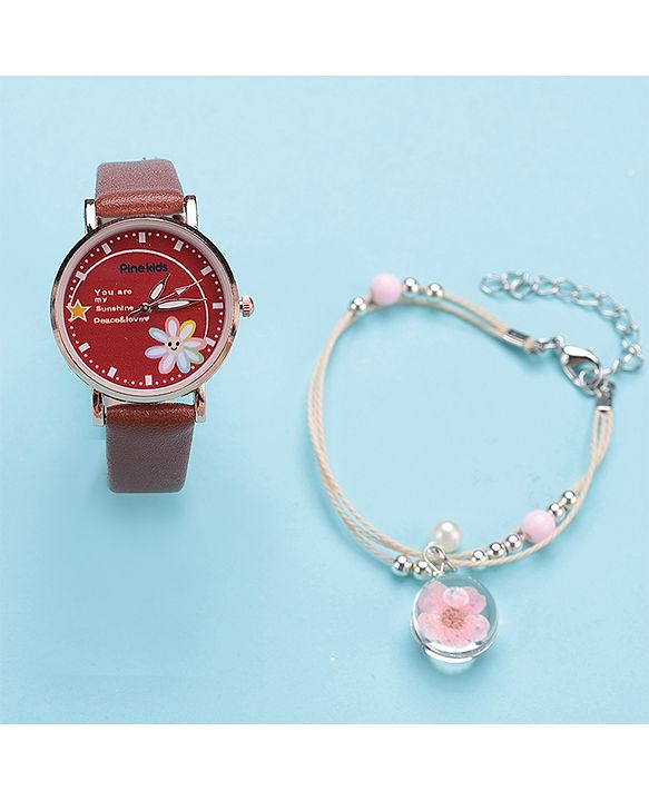 Pine Kids Analog Watch And Bracelet - Red