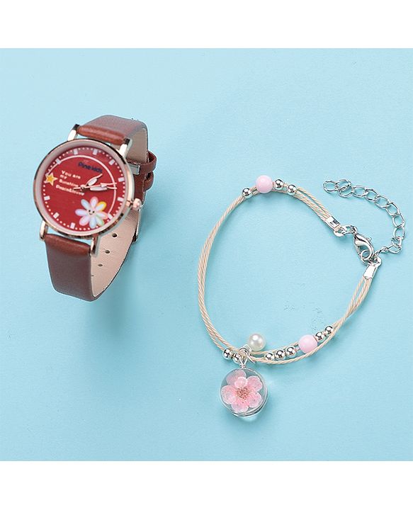 Pine Kids Analog Watch And Bracelet - Red