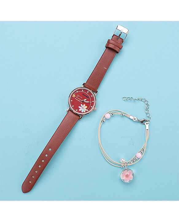 Pine Kids Analog Watch And Bracelet - Red