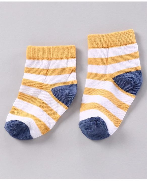 Cutewalk by Babyhug Anti-bacterial Ankle Length Terry Socks Pack of 5 Striped - Yellow Blue Orange Navy Red