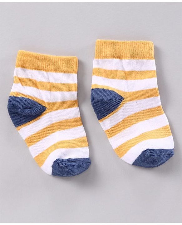 Cutewalk by Babyhug Anti-bacterial Ankle Length Terry Socks Pack of 5 Striped - Yellow Blue Orange Navy Red
