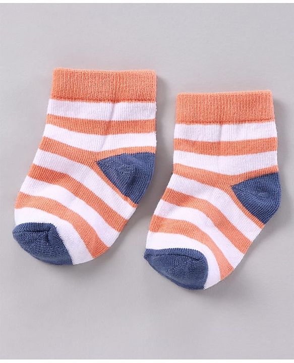 Cutewalk by Babyhug Anti-bacterial Ankle Length Terry Socks Pack of 5 Striped - Yellow Blue Orange Navy Red