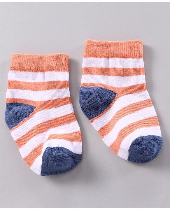 Cutewalk by Babyhug Anti-bacterial Ankle Length Terry Socks Pack of 5 Striped - Yellow Blue Orange Navy Red