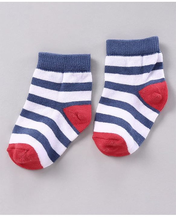 Cutewalk by Babyhug Anti-bacterial Ankle Length Terry Socks Pack of 5 Striped - Yellow Blue Orange Navy Red