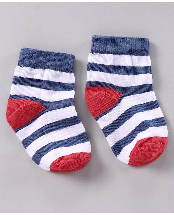 Cutewalk by Babyhug Anti-bacterial Ankle Length Terry Socks Pack of 5 Striped - Yellow Blue Orange Navy Red