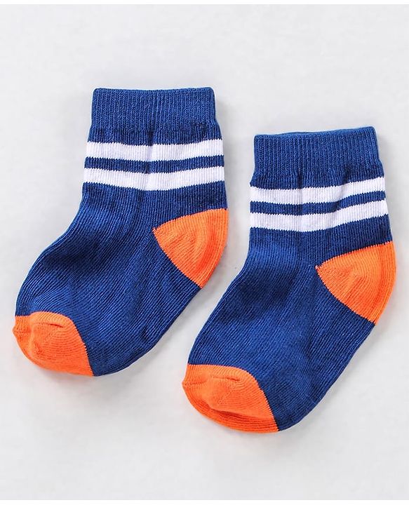 Cute Walk by Babyhug Ankle Length Anti Bacterial Striped Socks Pack of 5 - Blue Yellow Orange