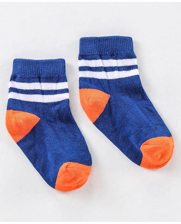 Cute Walk by Babyhug Ankle Length Anti Bacterial Striped Socks Pack of 5 - Blue Yellow Orange