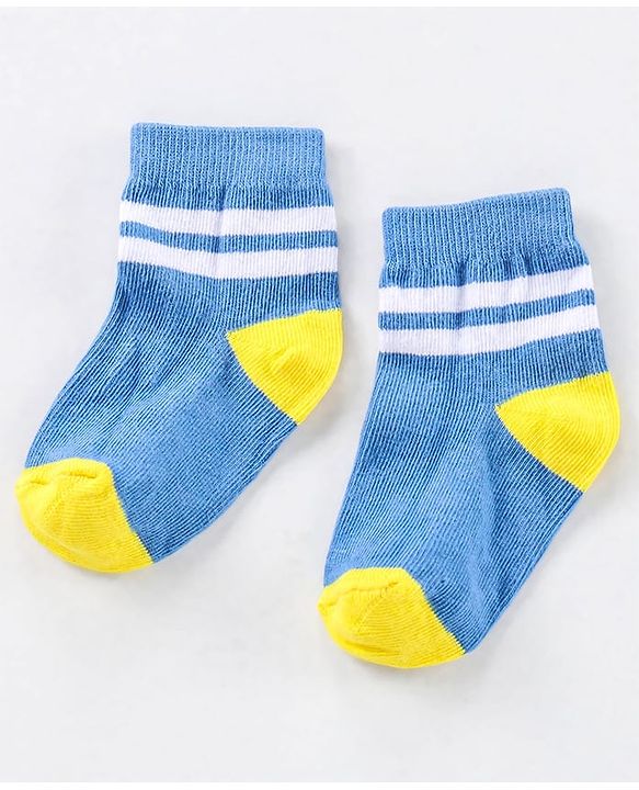 Cute Walk by Babyhug Ankle Length Anti Bacterial Striped Socks Pack of 5 - Blue Yellow Orange