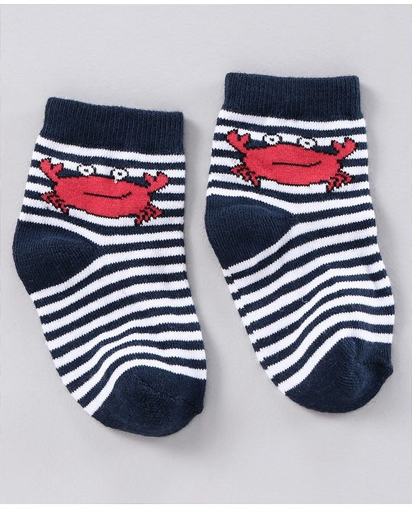 Cutewalk by Babyhug Anti-bacterial Ankle Length Terry Socks Pack of 5 Crab Design - Blue Navy White