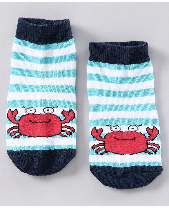 Cutewalk by Babyhug Anti-bacterial Ankle Length Terry Socks Pack of 5 Crab Design - Blue Navy White