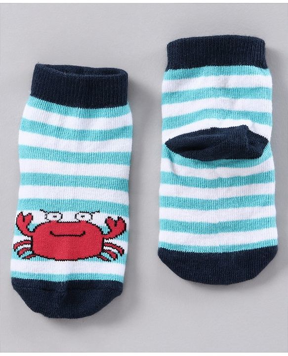 Cutewalk by Babyhug Anti-bacterial Ankle Length Terry Socks Pack of 5 Crab Design - Blue Navy White