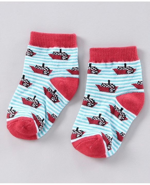 Cutewalk by Babyhug Anti-bacterial Ankle Length Terry Socks Pack of 5 Crab Design - Blue Navy White
