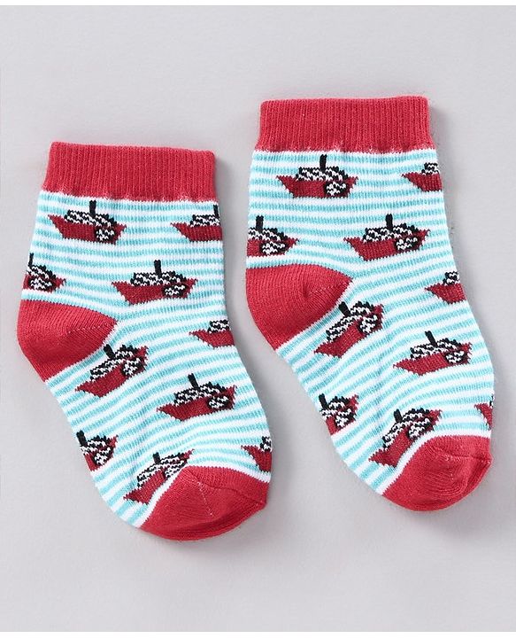 Cutewalk by Babyhug Anti-bacterial Ankle Length Terry Socks Pack of 5 Crab Design - Blue Navy White