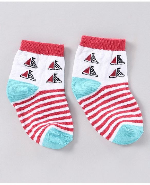 Cutewalk by Babyhug Anti-bacterial Ankle Length Terry Socks Pack of 5 Crab Design - Blue Navy White