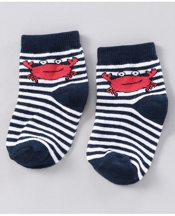 Cutewalk by Babyhug Anti-bacterial Ankle Length Terry Socks Pack of 5 Crab Design - Blue Navy White