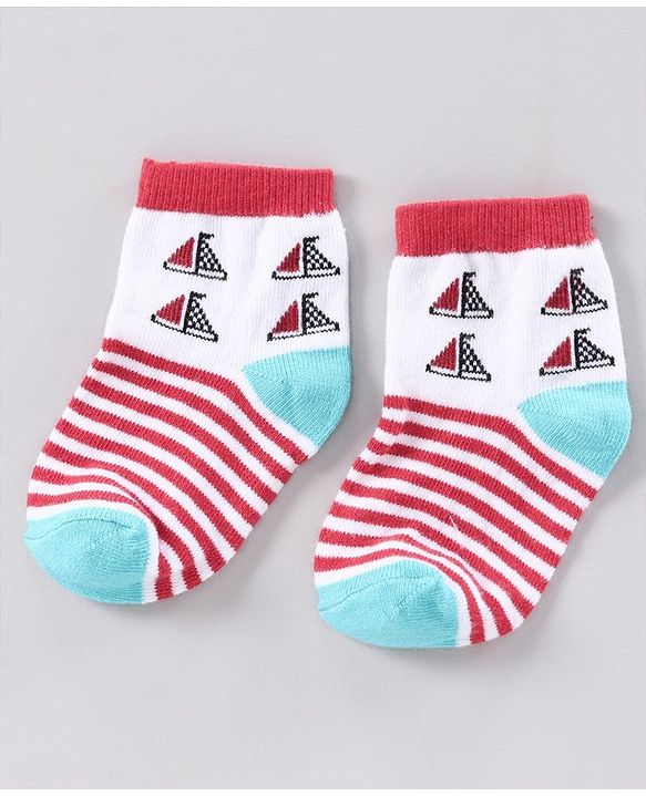 Cutewalk by Babyhug Anti-bacterial Ankle Length Terry Socks Pack of 5 Crab Design - Blue Navy White